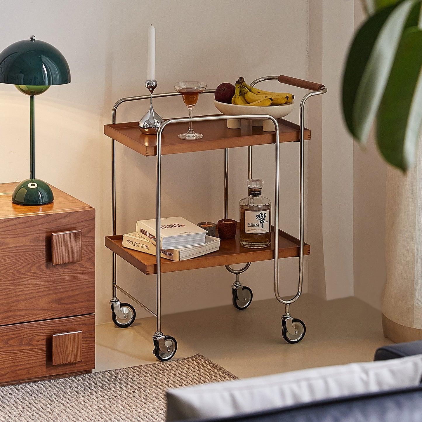 Small card home antique small cart, Nordic Japanese style living room, sofa side table storage, movable vintage storage rack