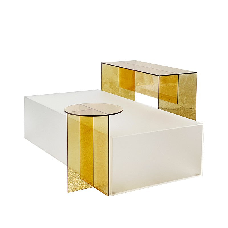 Nordic living room coffee table light luxury modern sofa minimalist yellow side table real estate villa creative acrylic coffee table